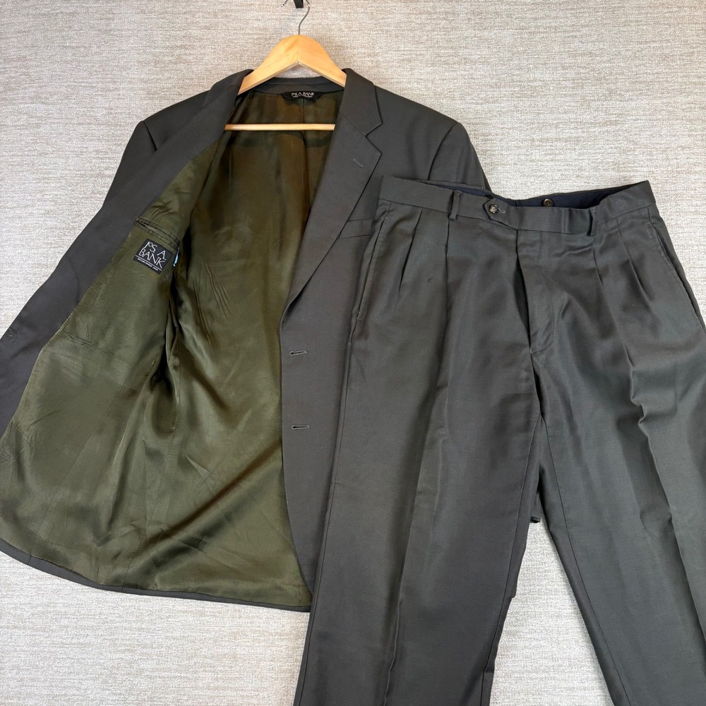 Jos. A. Bank Wool Suit Set Mens 41R Olive Pleated Cuffed Business 2-Button